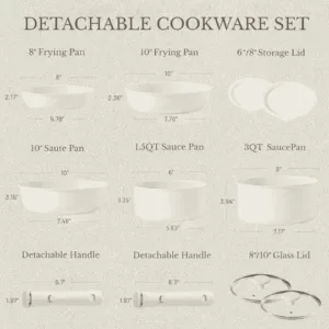 Home 11 pcs kitchen cookware sets with detachable handle